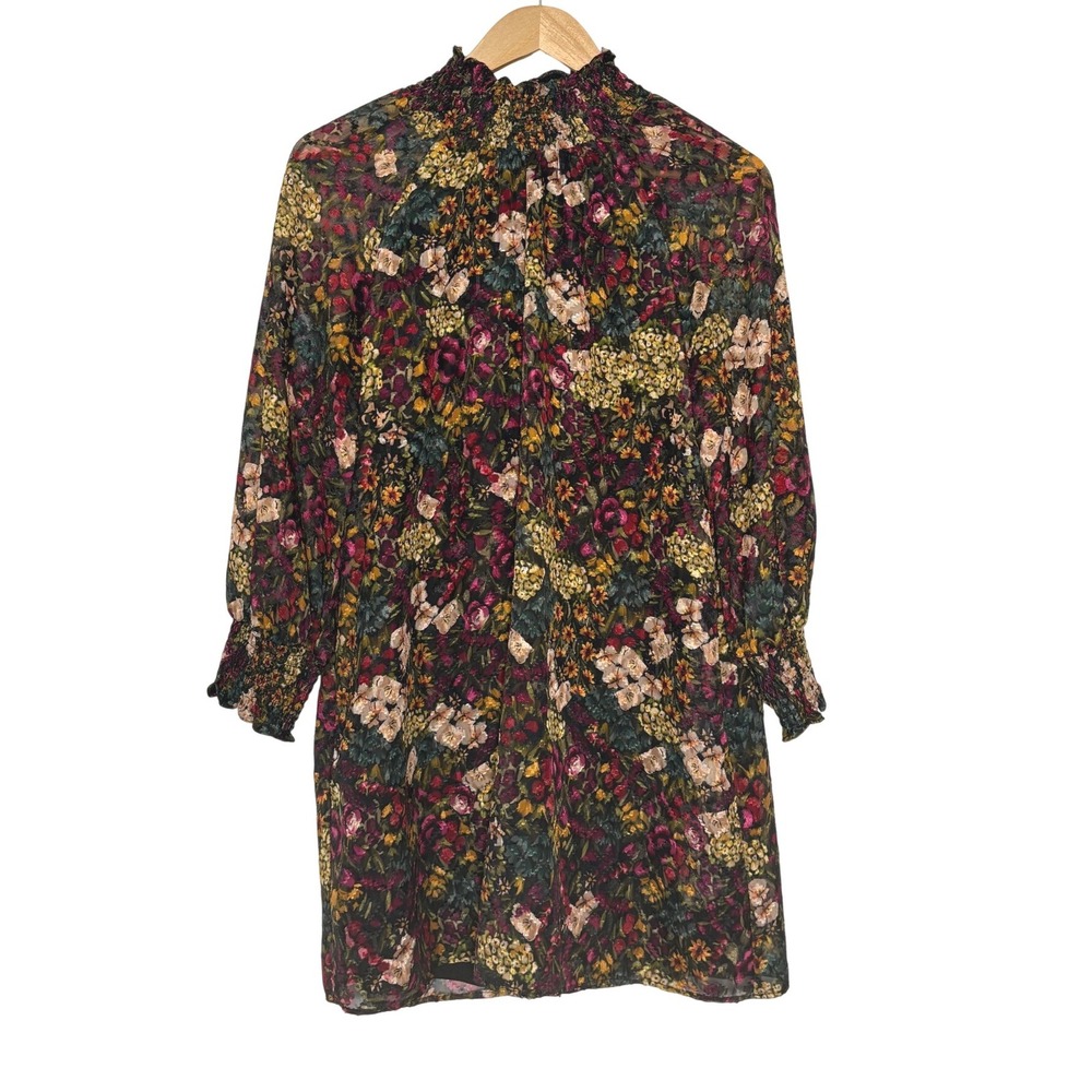 Amanda Uprichard Fall Autumn Floral Mock Neck Smocked Mini Dress Medium
